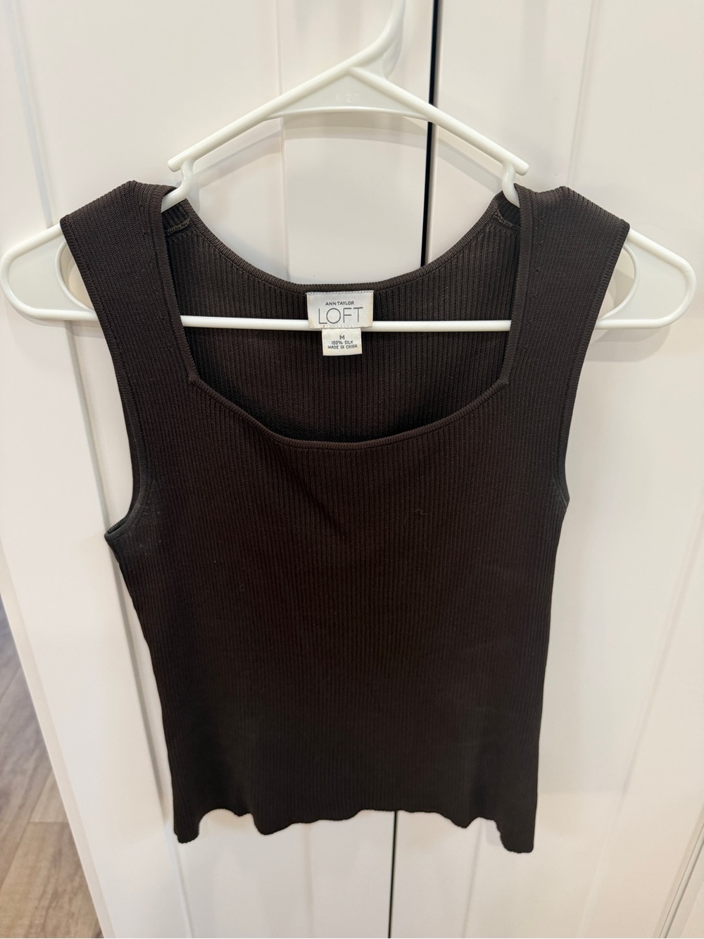 LOFT Ribbed Square-Neck Tank Top in Dark Brown